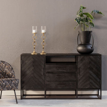 Mangoholz Anrichte Toronto Schwarz 145x80 cm Mahom