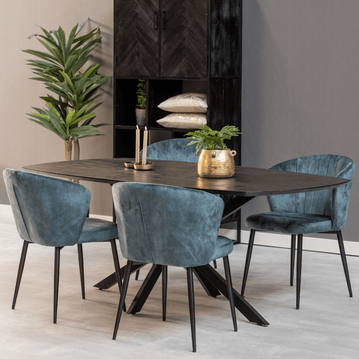 Mangoholz Esstisch Vicenza Schwarz Dänisch Oval 220x110 cm Mahom