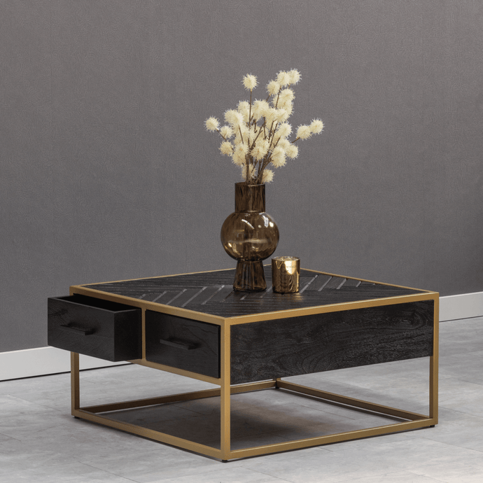 Mangoholz Couchtisch Naples Quadratisch Gold Mahom