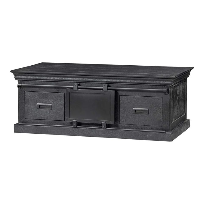 Mangoholz Couchtisch Portland Schwarz 120 cm 4 Schubladen Mahom