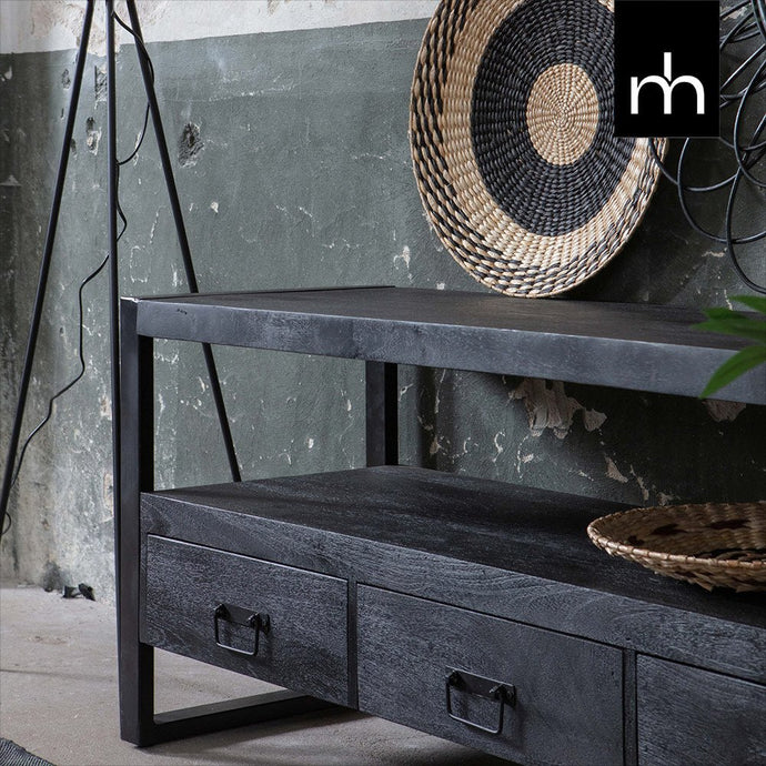 Mangoholz TV-Möbel Fresno Schwarz 150 cm Mahom