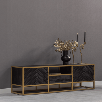 Mangoholz TV-Möbel Napels 210 cm Gold Mahom