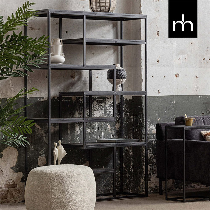Mangoholz Fächerschrank Chicago Schwarz 80 cm Mahom