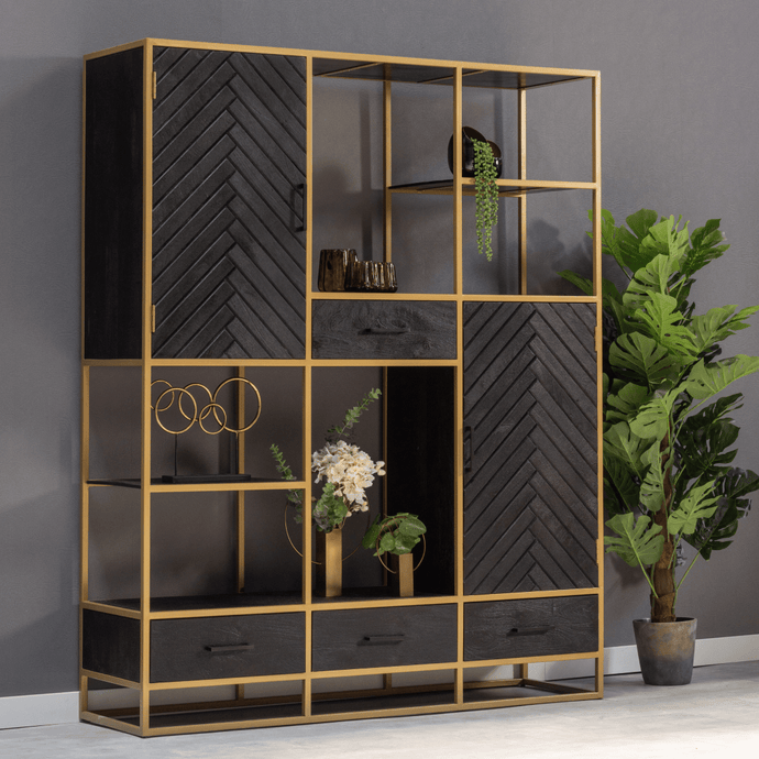 Mangoholz Fächerschrank Napels XXL Gold Mahom