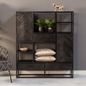 Mangoholz Fächerschrank Toronto Schwarz 120 cm Mahom