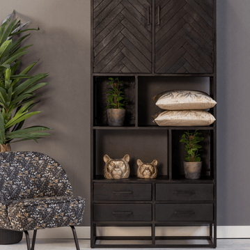 Mangoholz Fächerschrank Toronto Schwarz 90 cm Mahom