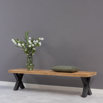 Mangoholz Esszimmerbank Columbus X-Fuß 140x40 cm Mahom