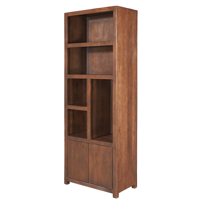 Mangoholz Wandschrank Phoenix 80 cm Walnuss Mahom (5 offene Fächer, 2 Türen)