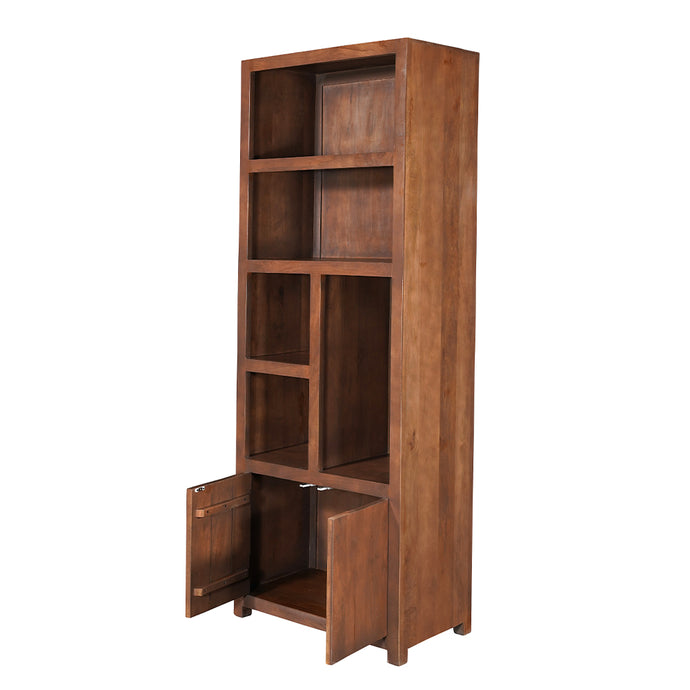 Mangoholz Wandschrank Phoenix 80 cm Walnuss Mahom (5 offene Fächer, 2 Türen)