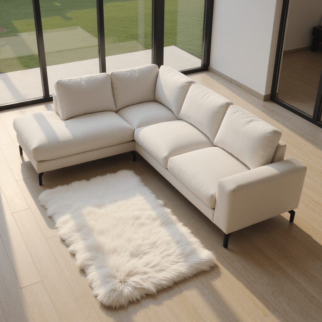 4-Sitzer Ecksofa in Creme, linksseitig