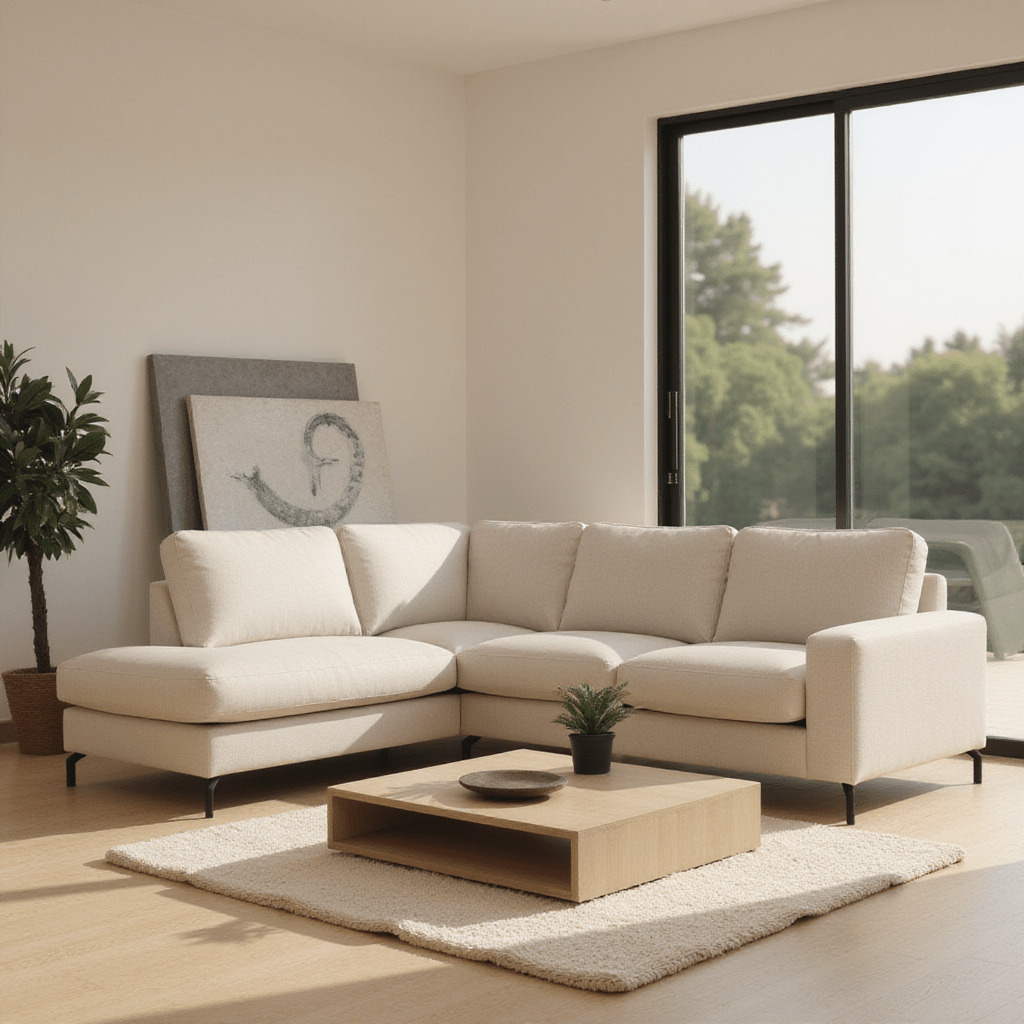 4-Sitzer Ecksofa in Creme, linksseitig