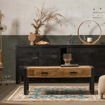 Mangoholz Couchtisch Britt 120 cm mit 2 Schubladen Mahom
