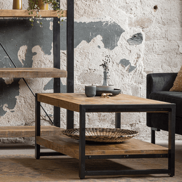 Mangoholz Couchtisch Britt zweistöckig 110 cm Mahom