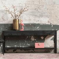 Mangoholz Seitentisch Britt Schwarz 4 Schubladen 180 cm Mahom