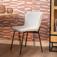 Esszimmerstuhl Lille Sand Bouclé Stoff mit schwarzem Fuß Mahom