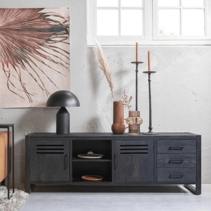 Mangoholz TV-Möbel Henderson Schwarz 180 cm Mahom