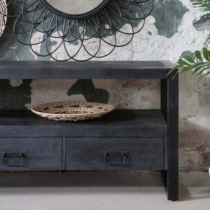 Mangoholz TV-Möbel Fresno Schwarz 220 cm Mahom