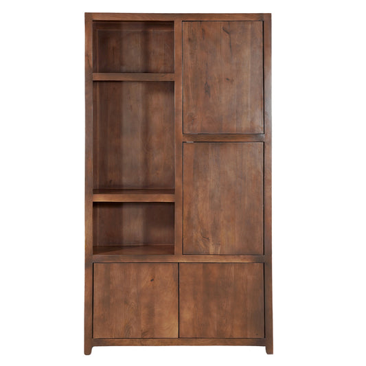 Mangoholz Wandschrank Phoenix 120 cm Walnuss Mahom (3 offene Fächer, 4 Türen)
