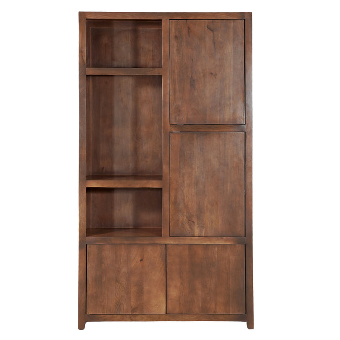 Mangoholz Wandschrank Phoenix 120 cm Walnuss Mahom (3 offene Fächer, 4 Türen)