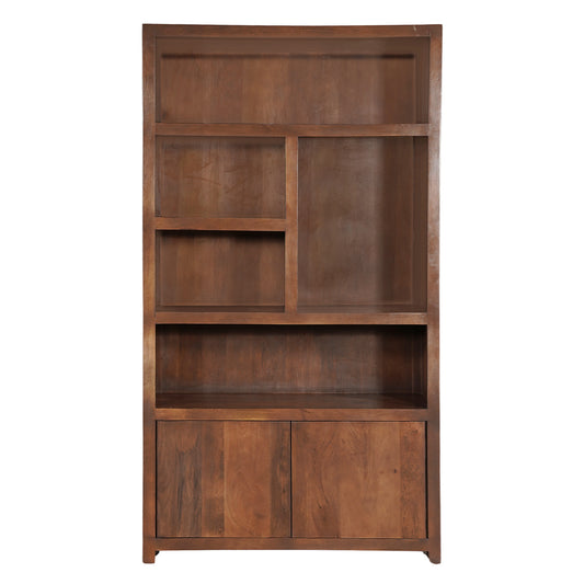 Mangoholz Wandschrank Phoenix 120 cm Walnuss Mahom (5 offene Fächer, 2 Türen)