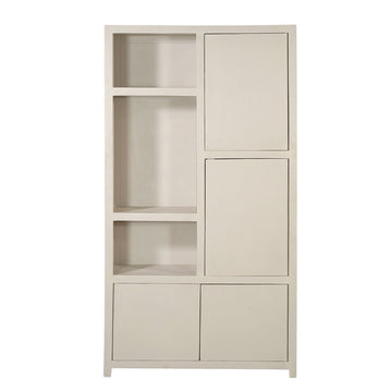 Mangoholz Wandschrank Phoenix 120 cm Creme Mahom (3 offene Fächer, 4 Türen)