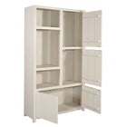 Mangoholz Wandschrank Phoenix 120 cm Creme Mahom (3 offene Fächer, 4 Türen)