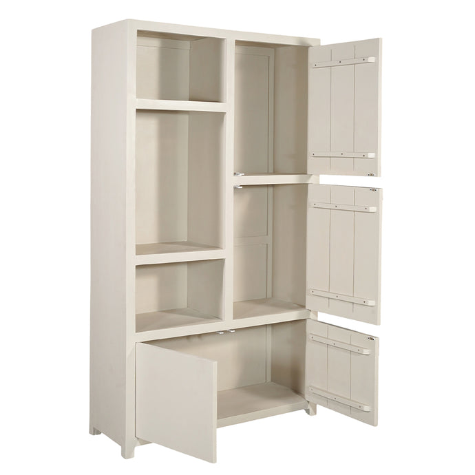 Mangoholz Wandschrank Phoenix 120 cm Creme Mahom (3 offene Fächer, 4 Türen)