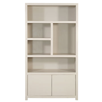 Mangoholz Wandschrank Phoenix 120 cm Creme Mahom (5 offene Fächer, 2 Türen)