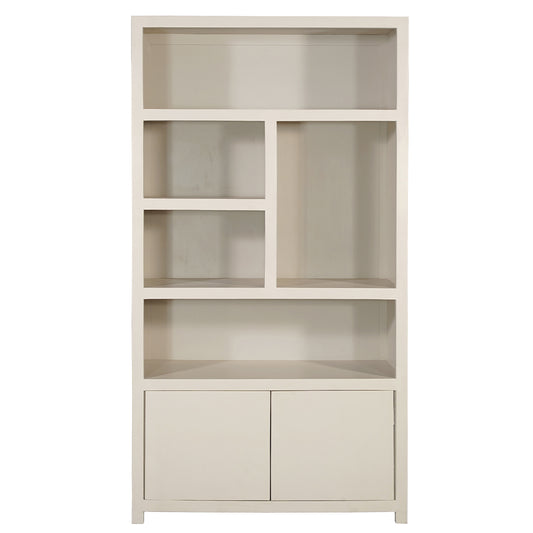 Mangoholz Wandschrank Phoenix 120 cm Creme Mahom (5 offene Fächer, 2 Türen)