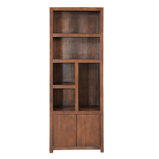 Mangoholz Wandschrank Phoenix 80 cm Walnuss Mahom (5 offene Fächer, 2 Türen)