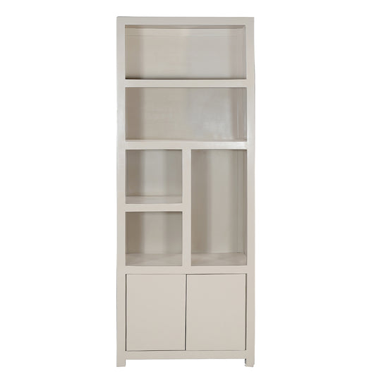 Mangoholz Wandschrank Phoenix 80 cm Creme Mahom (5 offene Fächer, 2 Türen)
