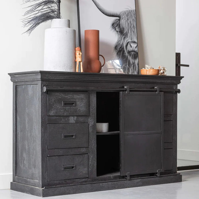 Mangoholz Anrichte Newark Schwarz 160 cm Mahom