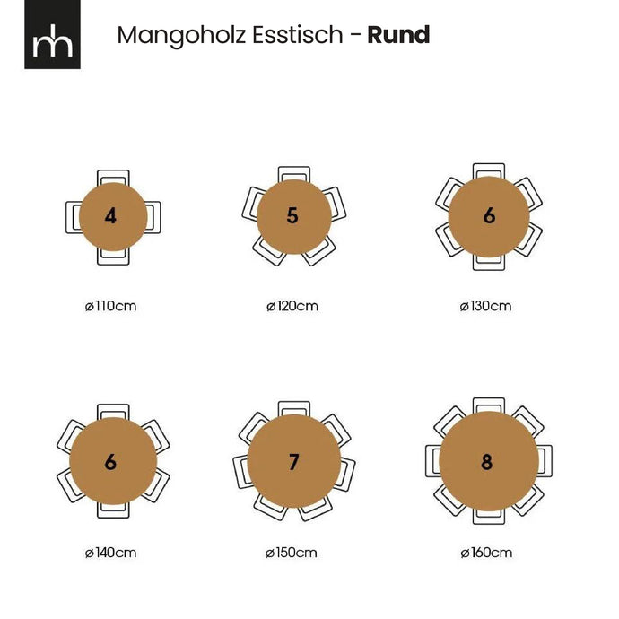 Mangoholz Esstisch Madison Rund 110 cm Mahom