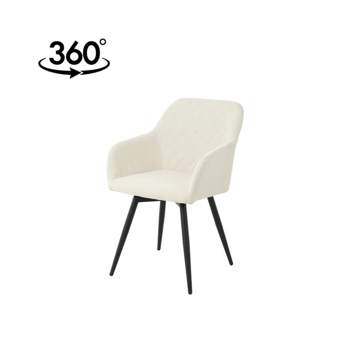 Esszimmerstuhl Amiens Weißer Bouclé-Stoff mit schwarzem Fuß Mahom