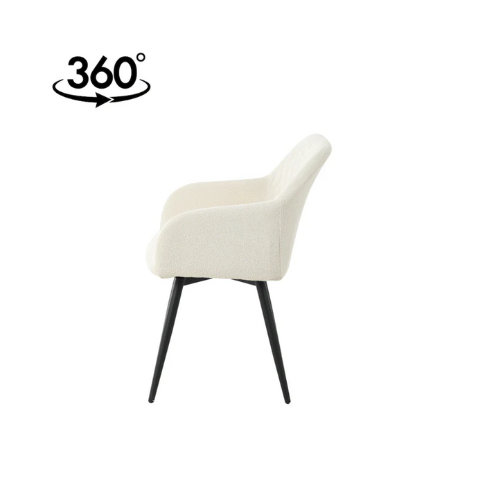 Esszimmerstuhl Amiens Weißer Bouclé-Stoff mit schwarzem Fuß Mahom