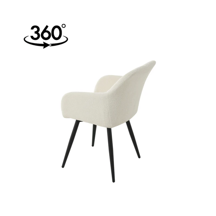 Esszimmerstuhl Amiens Weißer Bouclé-Stoff mit schwarzem Fuß Mahom