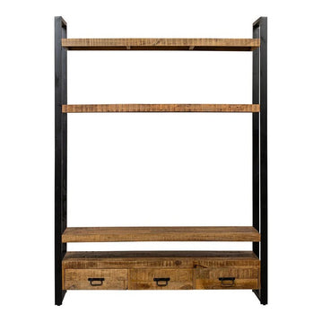 Bücherregal aus Mangoholz mit schwarzen Metalldetails