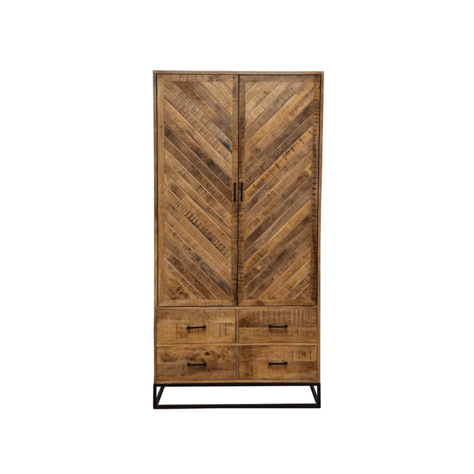 Mangoholz Schrank Reno 100 cm mit 4 Schubladen und 2 Türen Mahom