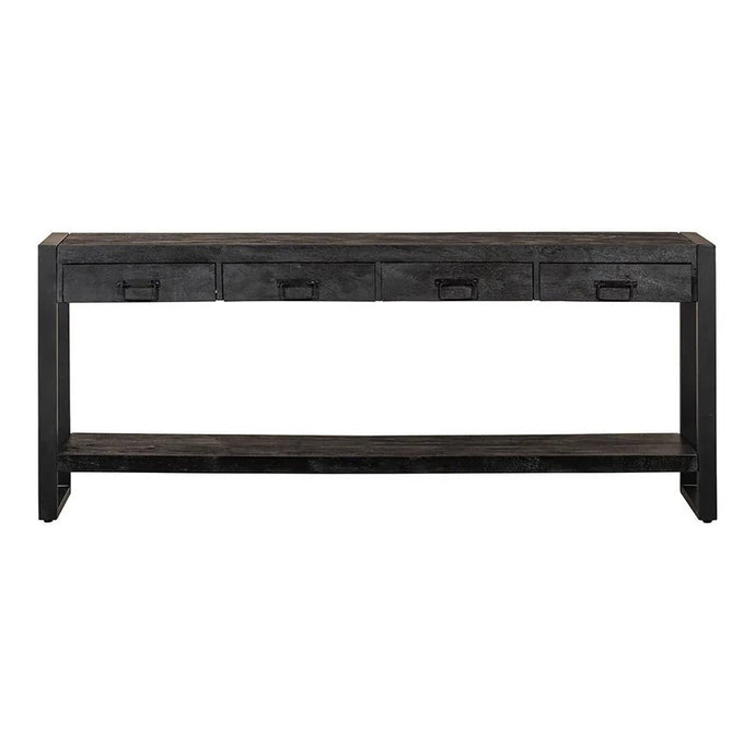 Mangoholz Seitentisch Britt Schwarz 4 Schubladen 180 cm Mahom