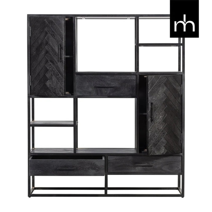 Mangoholz Fächerschrank Toronto Schwarz 120 cm Mahom