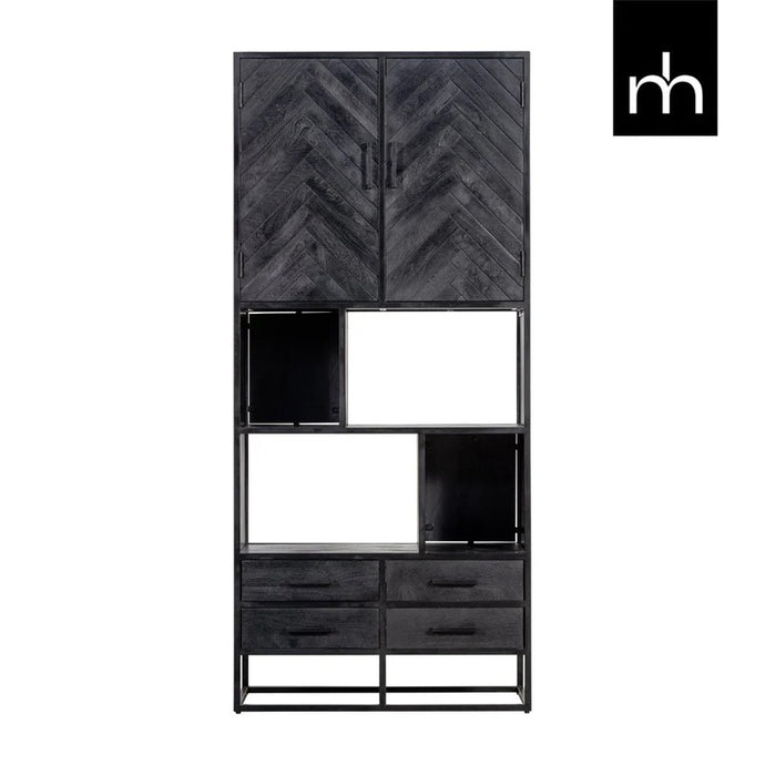 Mangoholz Fächerschrank Toronto Schwarz 90 cm Mahom
