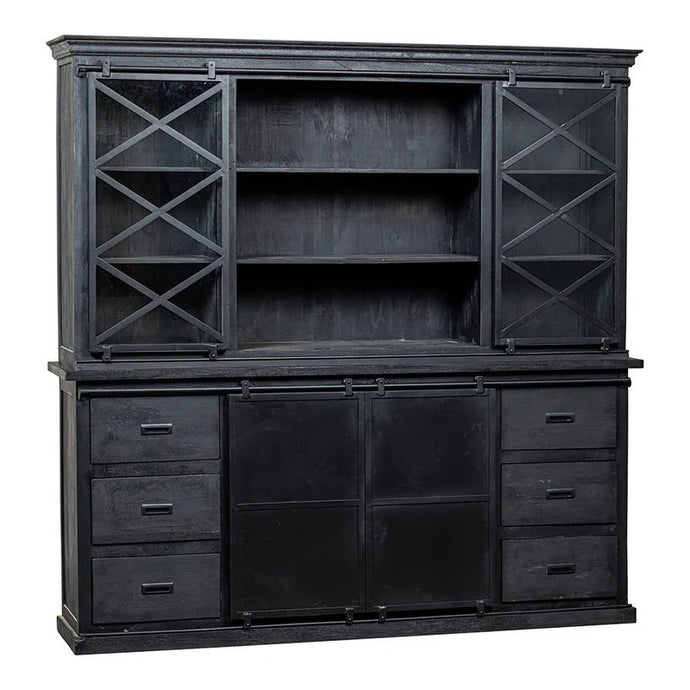Mangoholz Buffet-Schrank Denver Schwarz 200x220 cm X Mahom