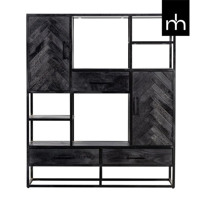 Mangoholz Fächerschrank Toronto Schwarz 120 cm Mahom