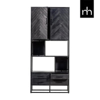 Mangoholz Fächerschrank Toronto Schwarz 90 cm Mahom