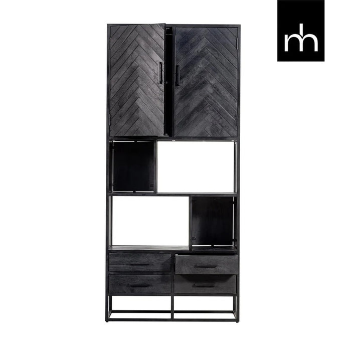 Mangoholz Fächerschrank Toronto Schwarz 90 cm Mahom