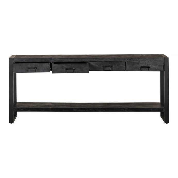 Mangoholz Seitentisch Britt Schwarz 4 Schubladen 180 cm Mahom