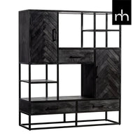 Mangoholz Fächerschrank Toronto Schwarz 120 cm Mahom