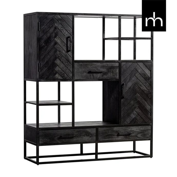Mangoholz Fächerschrank Toronto Schwarz 120 cm Mahom