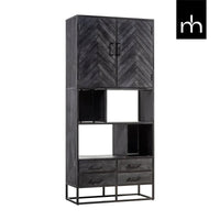 Mangoholz Fächerschrank Toronto Schwarz 90 cm Mahom