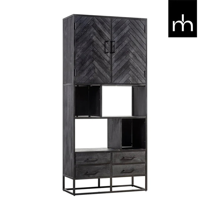 Mangoholz Fächerschrank Toronto Schwarz 90 cm Mahom